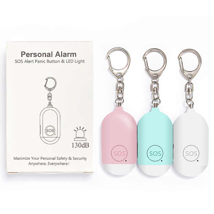 I-130dB Shaja kabusha i-alamu yomuntu siqu ephuthumayo ene-LED Flashlight Personal Security Alarm Keychain