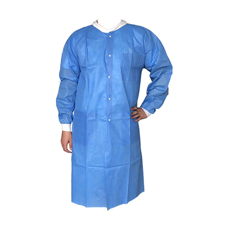 I-Pp Elahlwayo kanye ne-Pe Nonwoven Acid Resistant Medical Blue Lab Coat