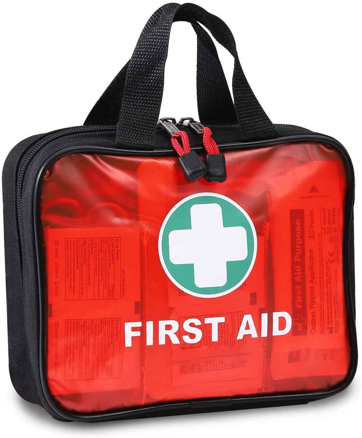 I-Red First Aid Handbag eneZihlinzeko Zokwelashwa Ezisezingeni Lesibhedlela Ezingu-200